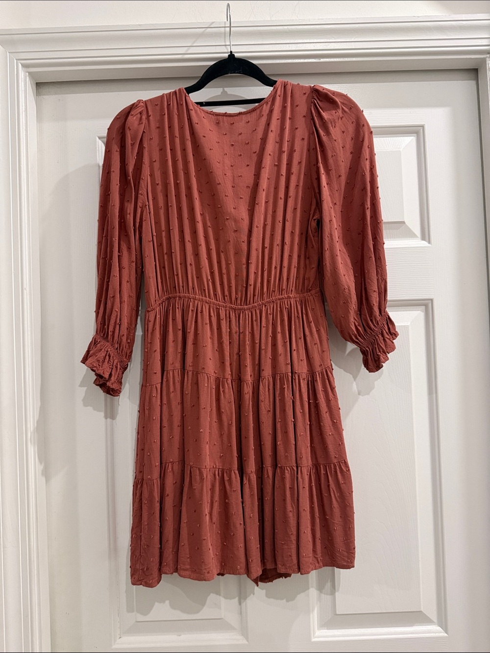 Rust Button-Front Tiered Dress - Picture 2 of 2